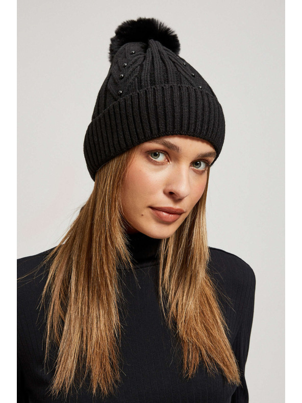 Moodo Čiapka s brmbolcom a korálkami čierna Moodo