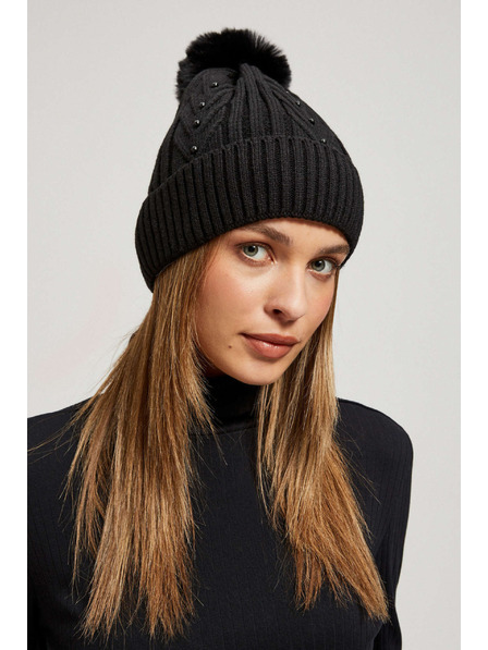 Moodo Čiapka s brmbolcom a korálkami čierna Moodo