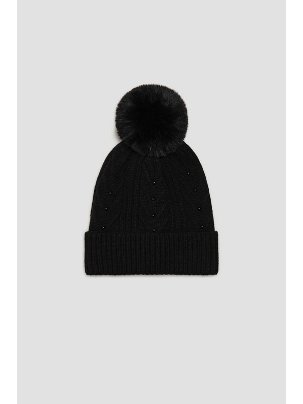 Moodo Čiapka s brmbolcom a korálkami čierna Moodo