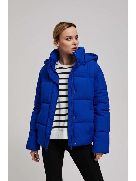 Moodo Krátka prešívaná bunda s kapucňou tmavo modrá Moodo