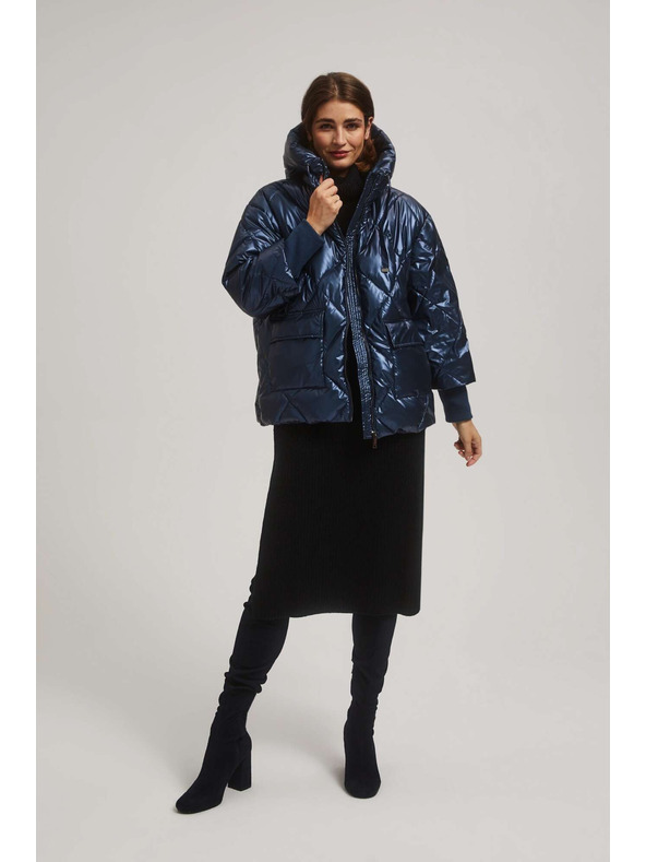 Moodo Metalická prešívaná bunda tmavo modrá Moodo