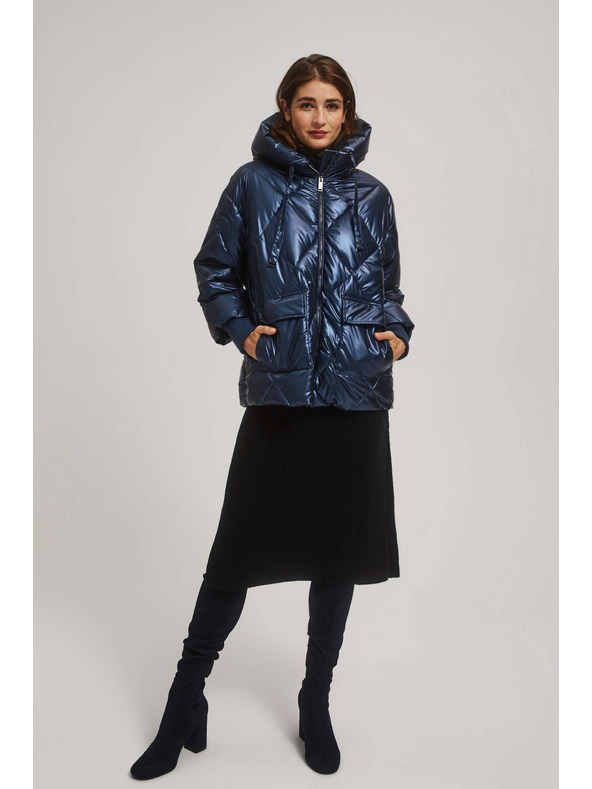 Moodo Metalická prešívaná bunda tmavo modrá Moodo