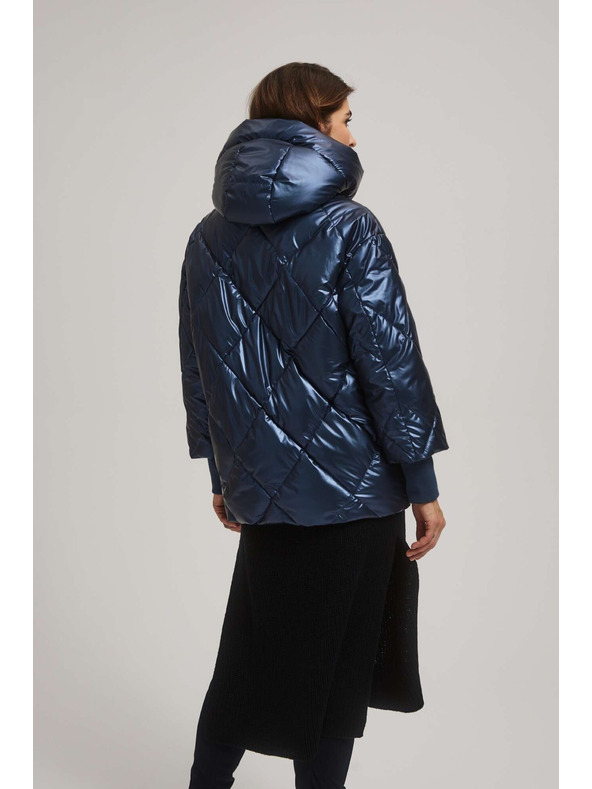 Moodo Metalická prešívaná bunda tmavo modrá Moodo