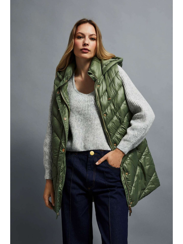 Moodo Prešívaná vesta s kapucňou olivová Moodo