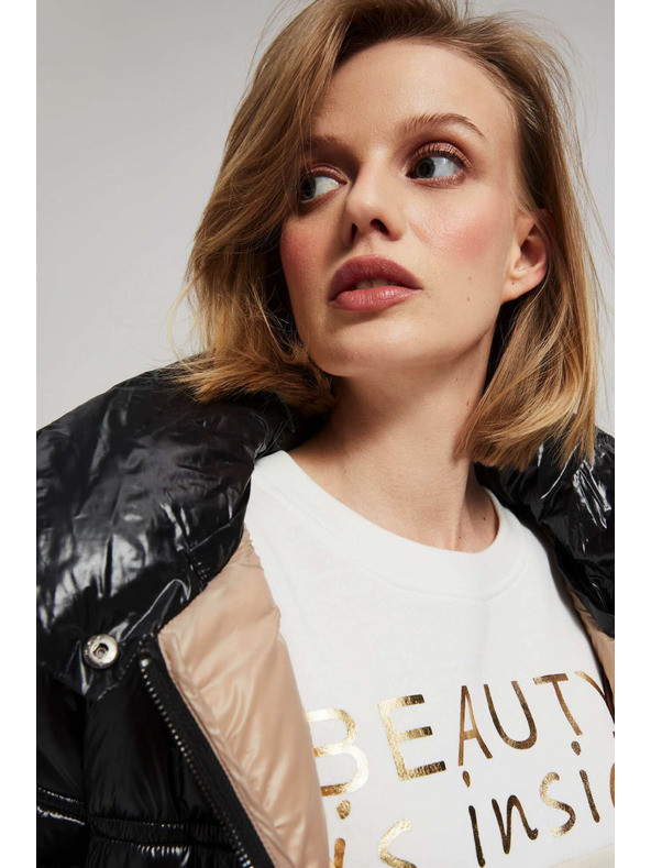 Moodo Krátka prešívaná čierna bunda s kapucňou Moodo