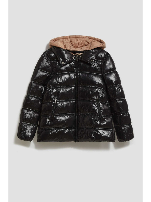 Moodo Krátka prešívaná čierna bunda s kapucňou Moodo