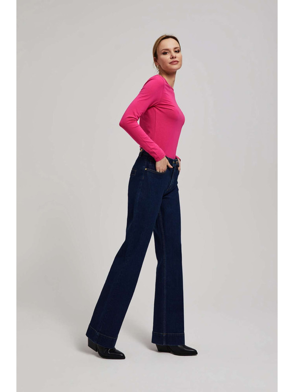 Moodo Tmavo modré džínsy wide leg so stredným pásom Moodo