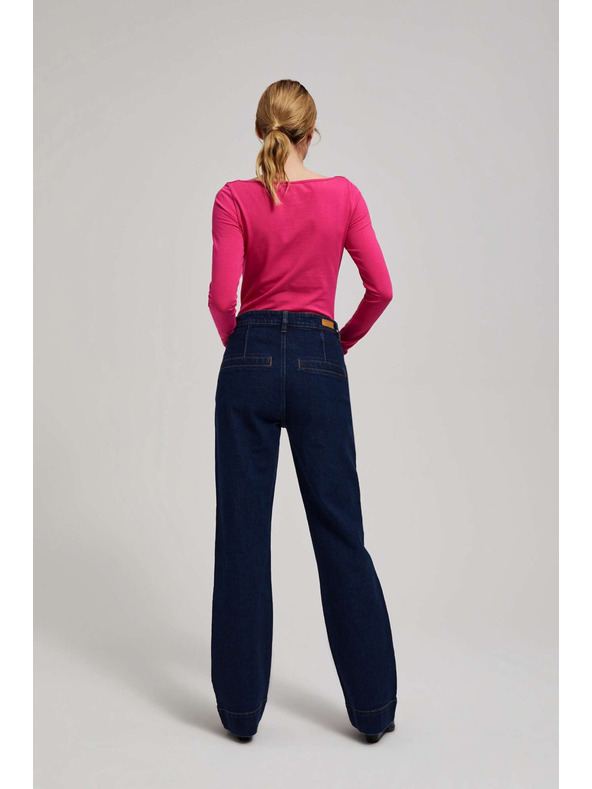 Moodo Tmavo modré džínsy wide leg so stredným pásom Moodo