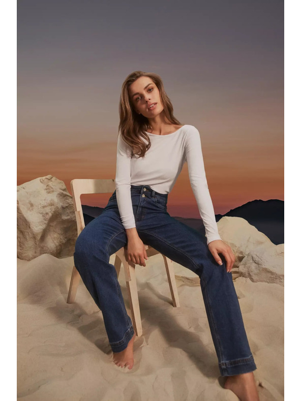 Moodo Tmavo modré džínsy wide leg zapínané na dvojité gombíky Moodo