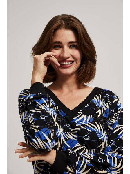 Moodo Vzorovaná blúzka s výstrihom do V čierna Moodo