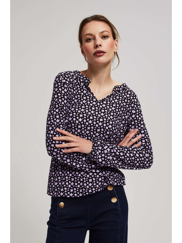 Moodo Vzorovaná blúzka s výstrihom do V levanduľová Moodo