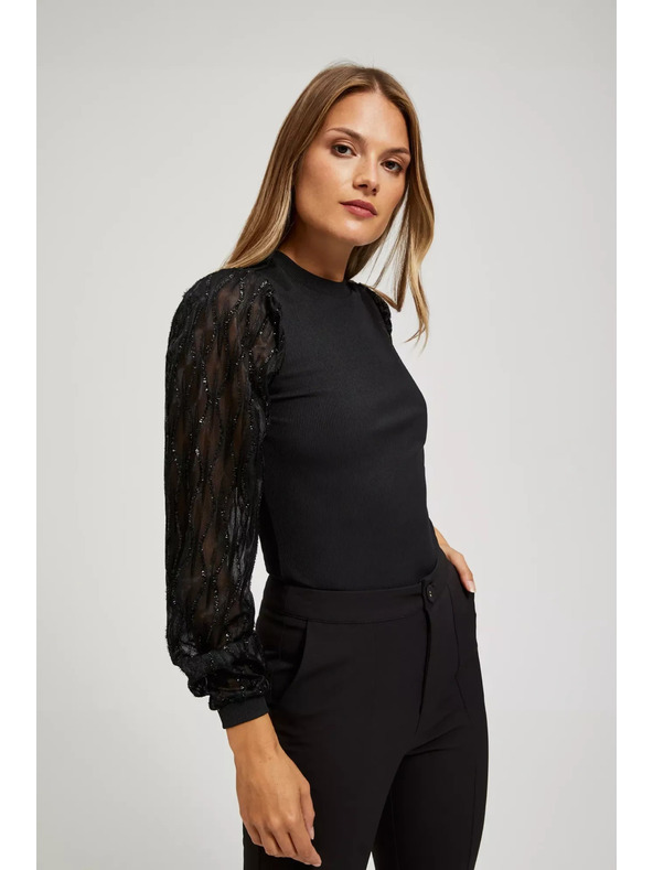 Moodo Čierna blúzka s ozdobnými rukávmi Moodo