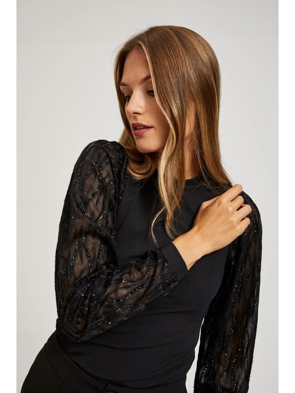 Moodo Čierna blúzka s ozdobnými rukávmi Moodo