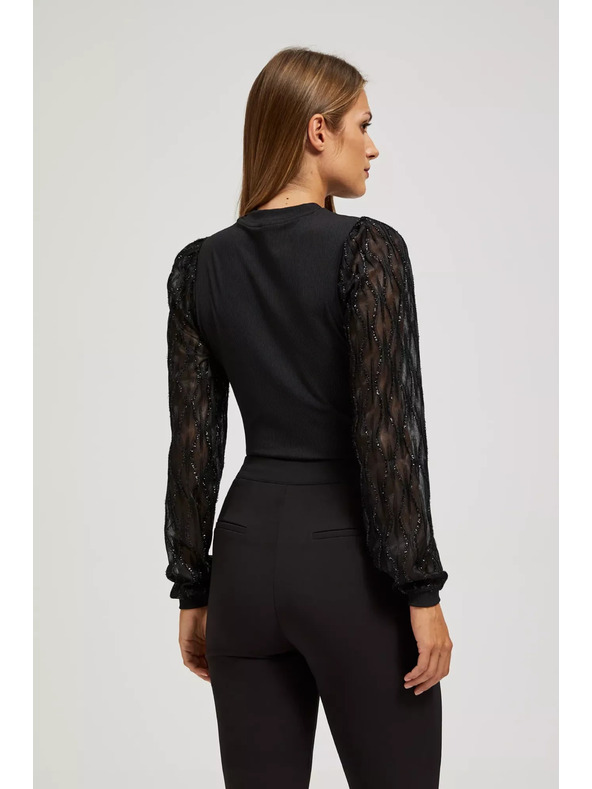 Moodo Čierna blúzka s ozdobnými rukávmi Moodo