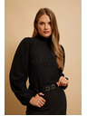 Moodo Čierna blúzka s polo výstrihom a nafúknutými rukávmi Moodo
