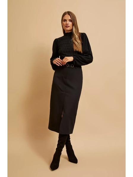 Moodo Čierna blúzka s polo výstrihom a nafúknutými rukávmi Moodo