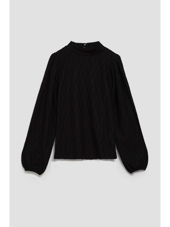 Moodo Čierna blúzka s polo výstrihom a nafúknutými rukávmi Moodo