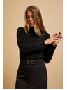 Moodo Čierna blúzka s polo výstrihom zdobená metalickou niťou Moodo