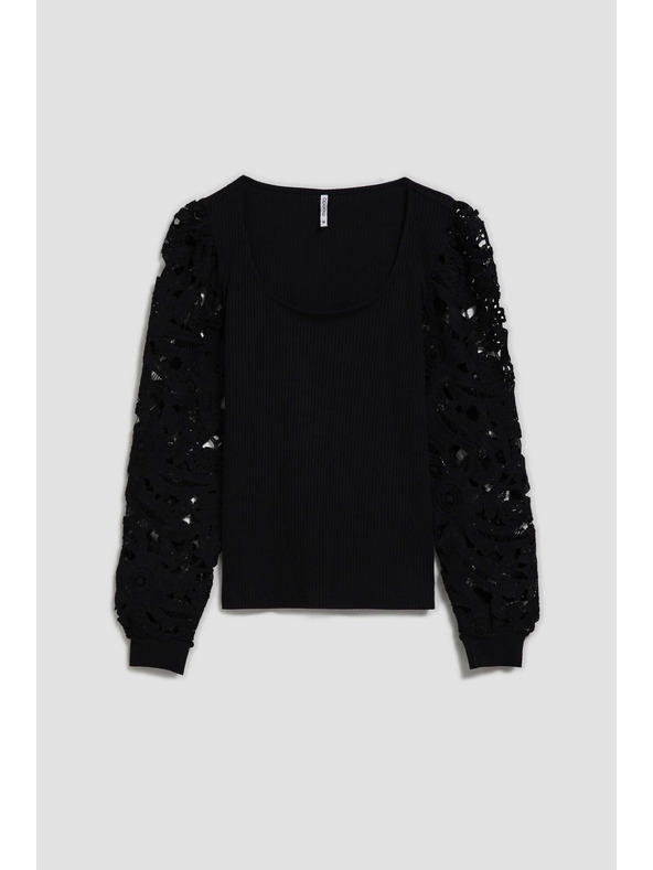 Moodo Čierne tričko s čipkovanými rukávmi Moodo
