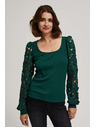 Moodo Smaragdové tričko s čipkovanými rukávmi Moodo