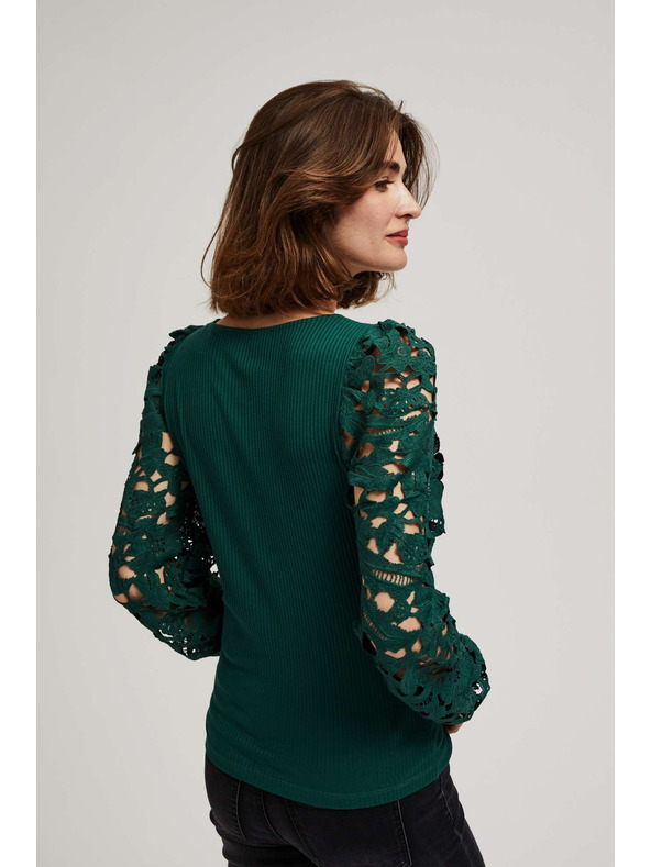 Moodo Smaragdové tričko s čipkovanými rukávmi Moodo