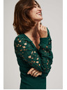 Moodo Smaragdové tričko s čipkovanými rukávmi Moodo