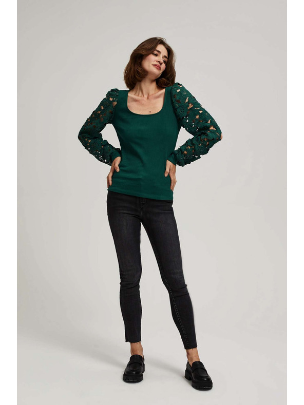 Moodo Smaragdové tričko s čipkovanými rukávmi Moodo