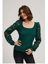 Moodo Smaragdové tričko s čipkovanými rukávmi Moodo