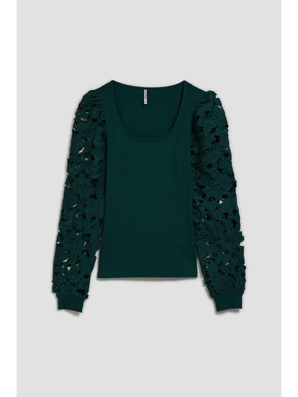 Moodo Smaragdové tričko s čipkovanými rukávmi Moodo