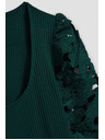Moodo Smaragdové tričko s čipkovanými rukávmi Moodo