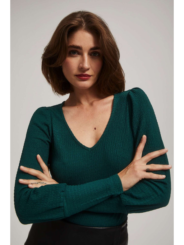 Moodo Smaragdová blúzka s výstrihom do V Moodo