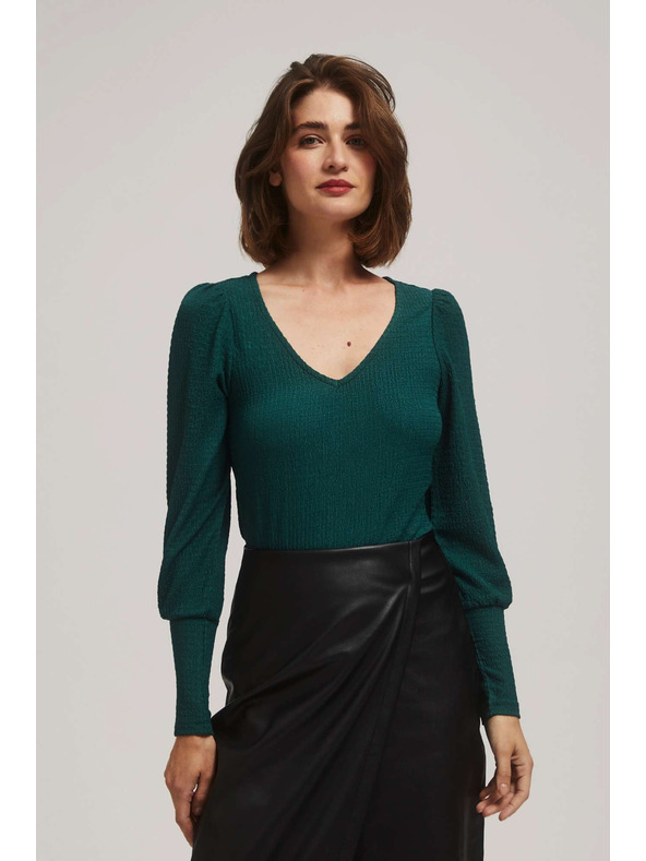 Moodo Smaragdová blúzka s výstrihom do V Moodo
