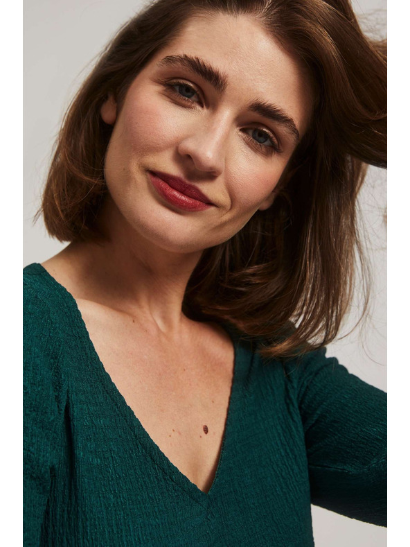 Moodo Smaragdová blúzka s výstrihom do V Moodo
