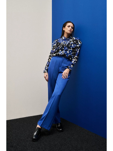 Moodo Modré nohavice so štruktúrou a širokými nohavicami Moodo