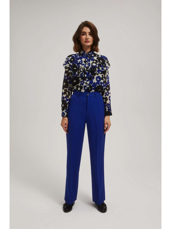 Moodo Modré nohavice so štruktúrou a širokými nohavicami Moodo