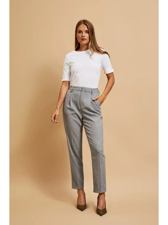 Moodo Spoločenské šedé nohavice so zahrnutými nohavicami do záhybu Moodo