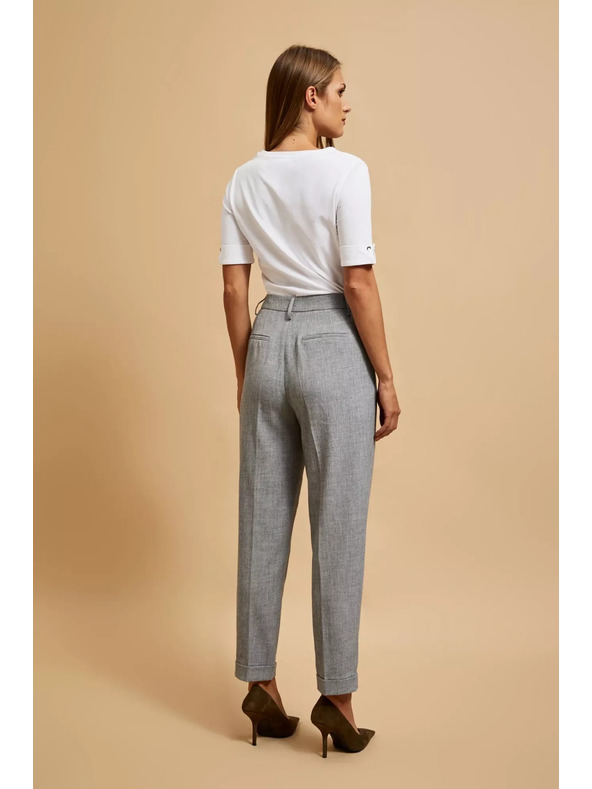 Moodo Spoločenské šedé nohavice so zahrnutými nohavicami do záhybu Moodo