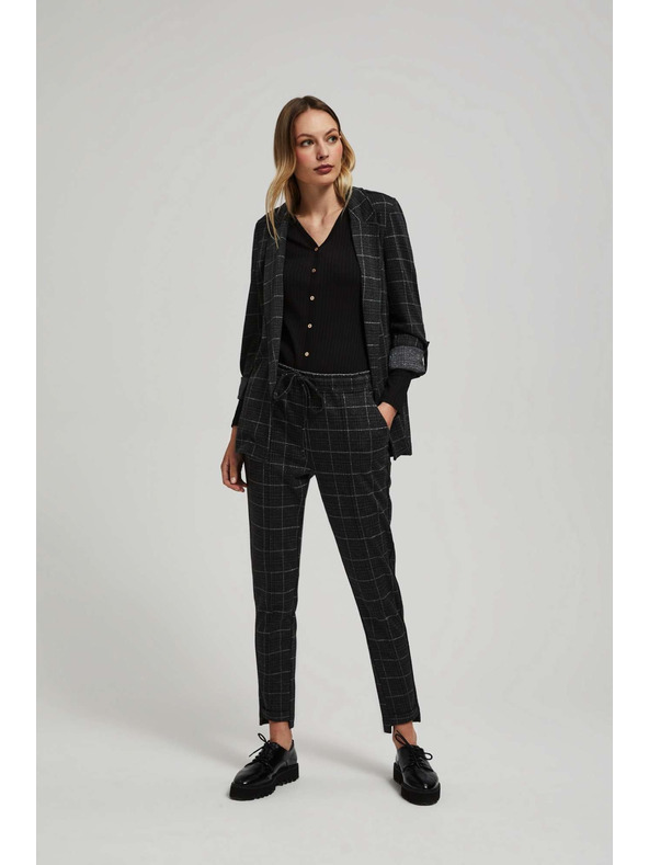 Moodo Čierne kockované nohavice Moodo