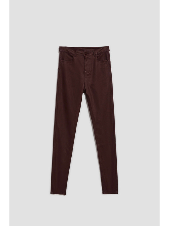 Moodo Voskované úzke nohavice gaštanové Moodo