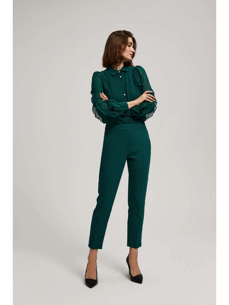 Moodo Smaragdové nohavice so štruktúrou a 7/8 nohavicami Moodo