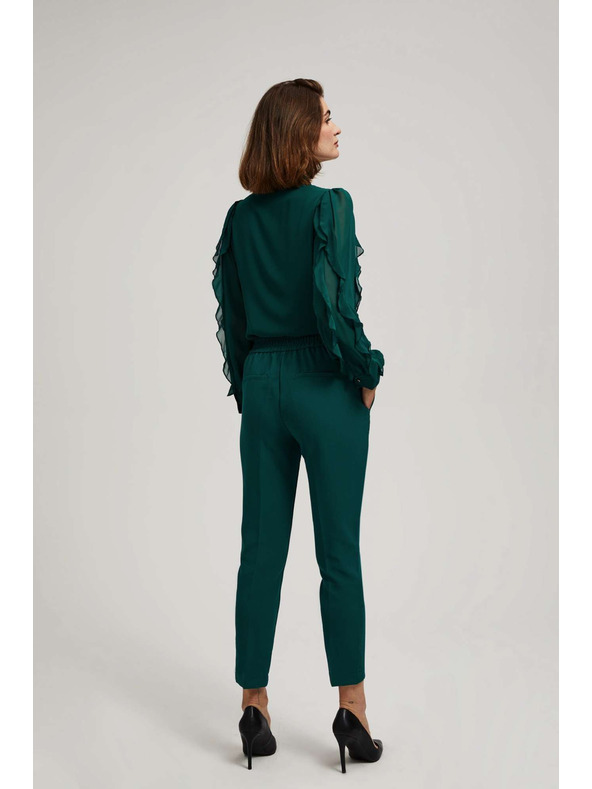 Moodo Smaragdové nohavice so štruktúrou a 7/8 nohavicami Moodo