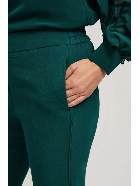 Moodo Smaragdové nohavice so štruktúrou a 7/8 nohavicami Moodo