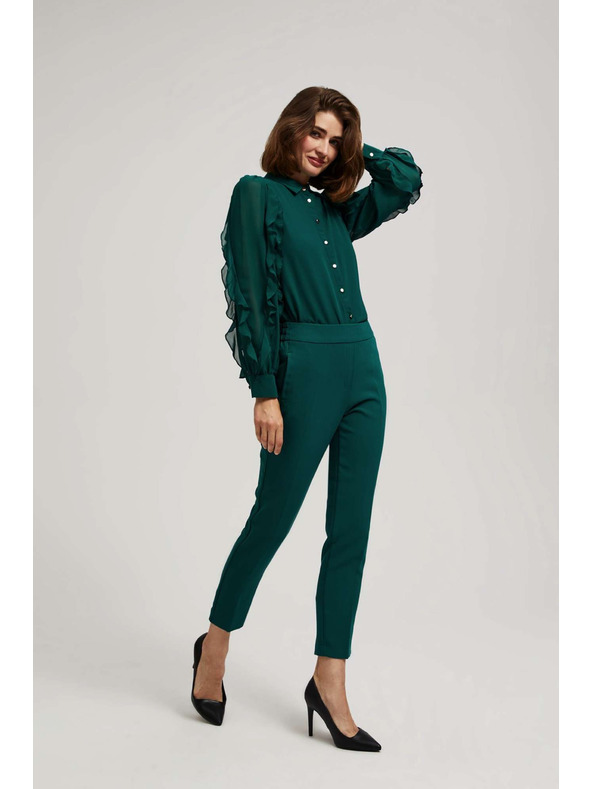 Moodo Smaragdové nohavice so štruktúrou a 7/8 nohavicami Moodo