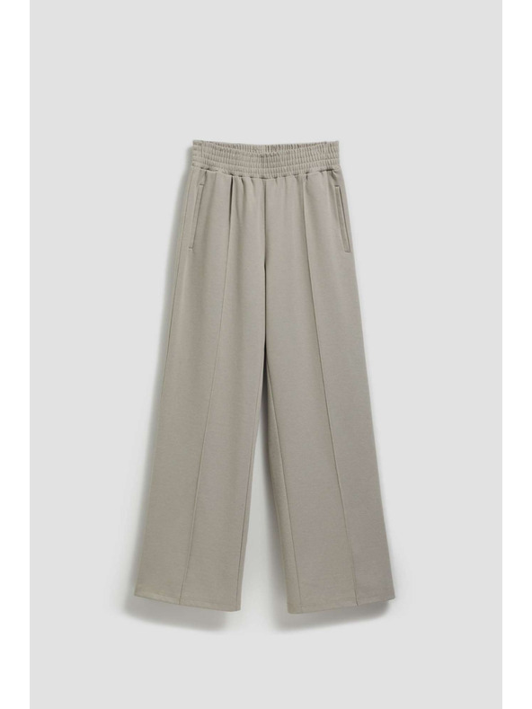 Moodo Hnedé nohavice so štruktúrou a širokými nohavicami Moodo