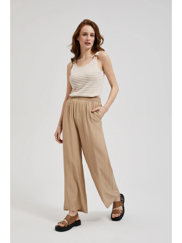 Moodo Béžové nohavice so širokým strihom a gumou v páse Moodo