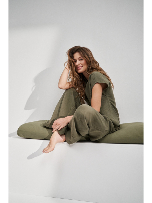 Moodo Olivkové bavlnené nohavice so širokým strihom Moodo