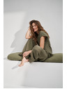 Moodo Olivkové bavlnené nohavice so širokým strihom Moodo