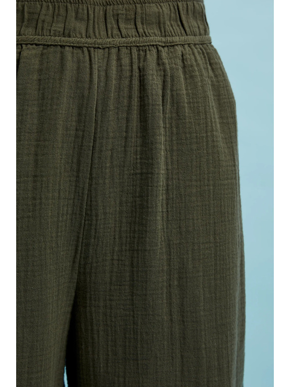 Moodo Olivkové bavlnené nohavice so širokým strihom Moodo