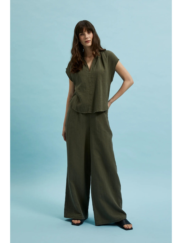 Moodo Olivkové bavlnené nohavice so širokým strihom Moodo