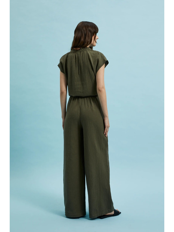 Moodo Olivkové bavlnené nohavice so širokým strihom Moodo